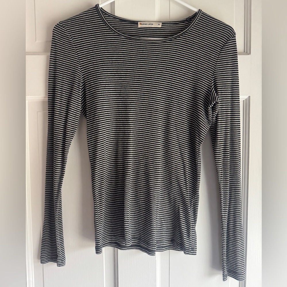 Marine Layer Striped Long Sleeve Tee Size M Black & White Knit